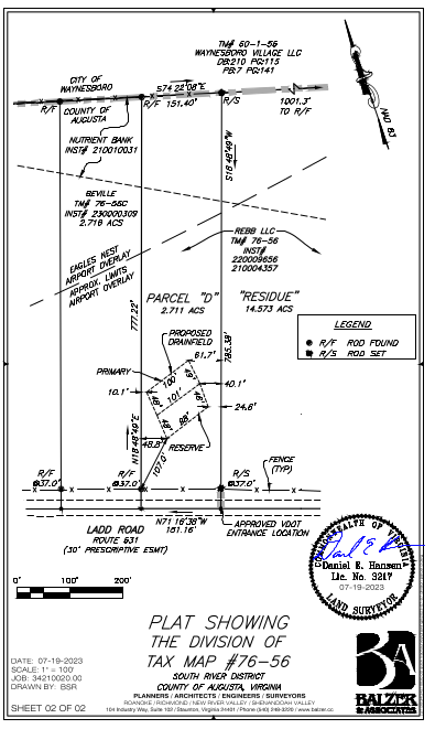 Survey plat of the 2.711-acre lot at 1416 Ladd Road